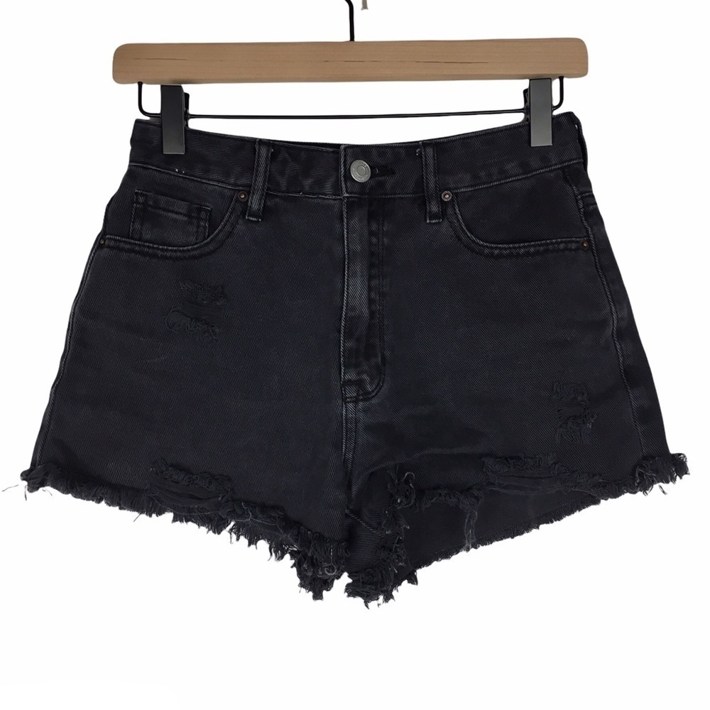 PACSUN High Rise Festival Shorts Jean Faded Raw Edge Cut Offs Distressed Size 25